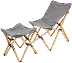 CAMPZ Vouwstoelset Van Beukenhout Met Hoes En Voetsteun, Grijs/bruin